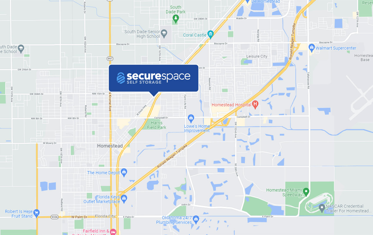 Directly accessible from U.S. Hwy 1 (N Homestead Blvd), less than 4 miles from Homestead Miami Speedway.