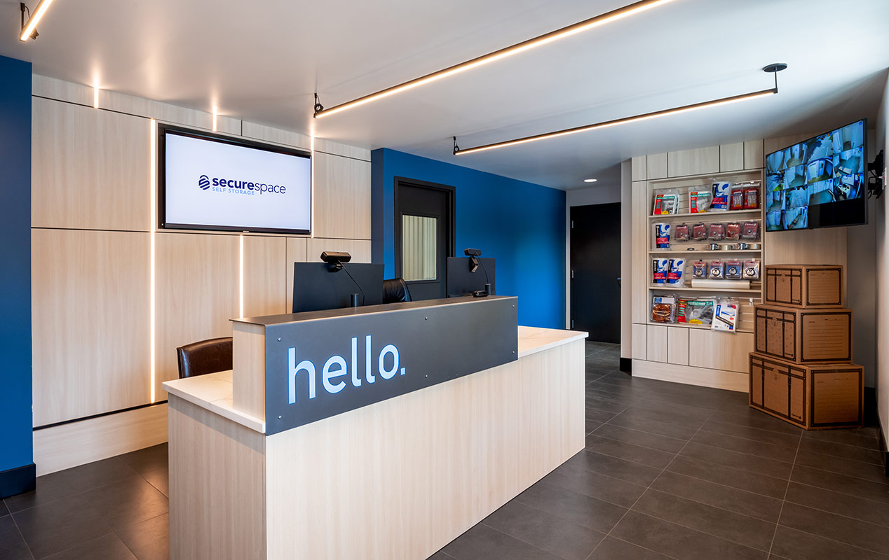 A welcoming lobby with free WiFi, packing supplies, boxes, and locks for your units.