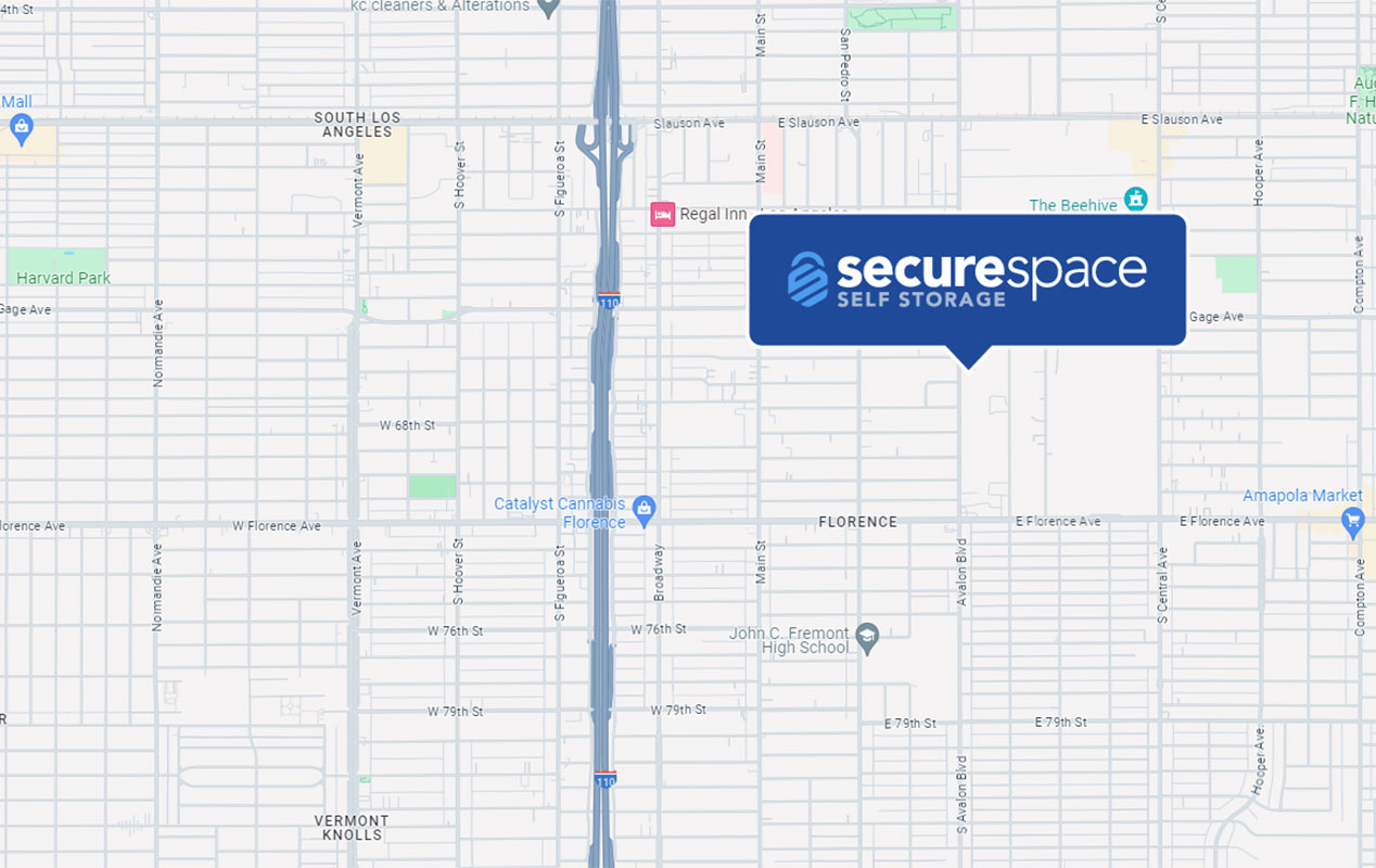 Map to SecureSpace Los Angeles Avalon from Downey