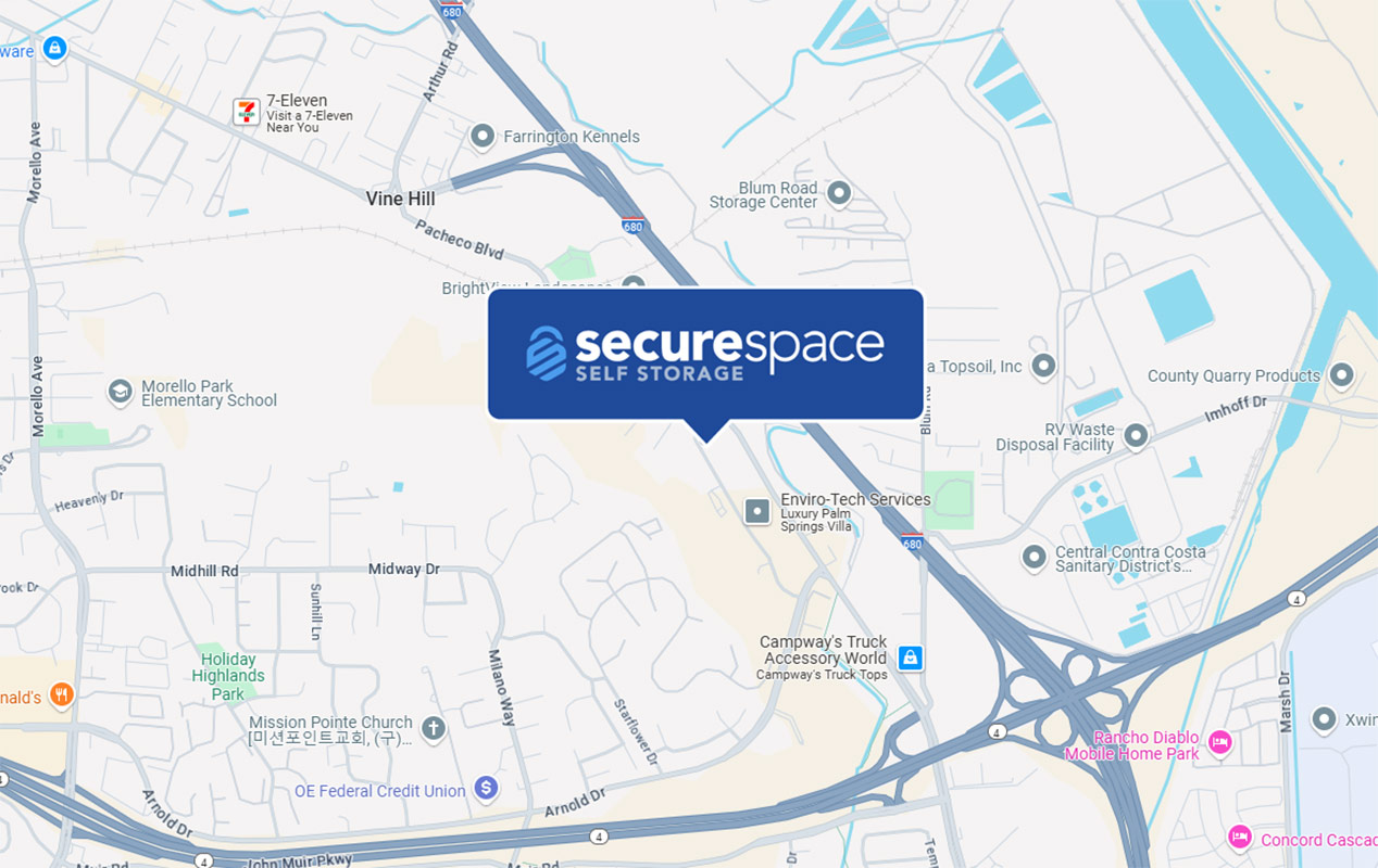 Map to SecureSpace Self Storage Martinez from Bay Point