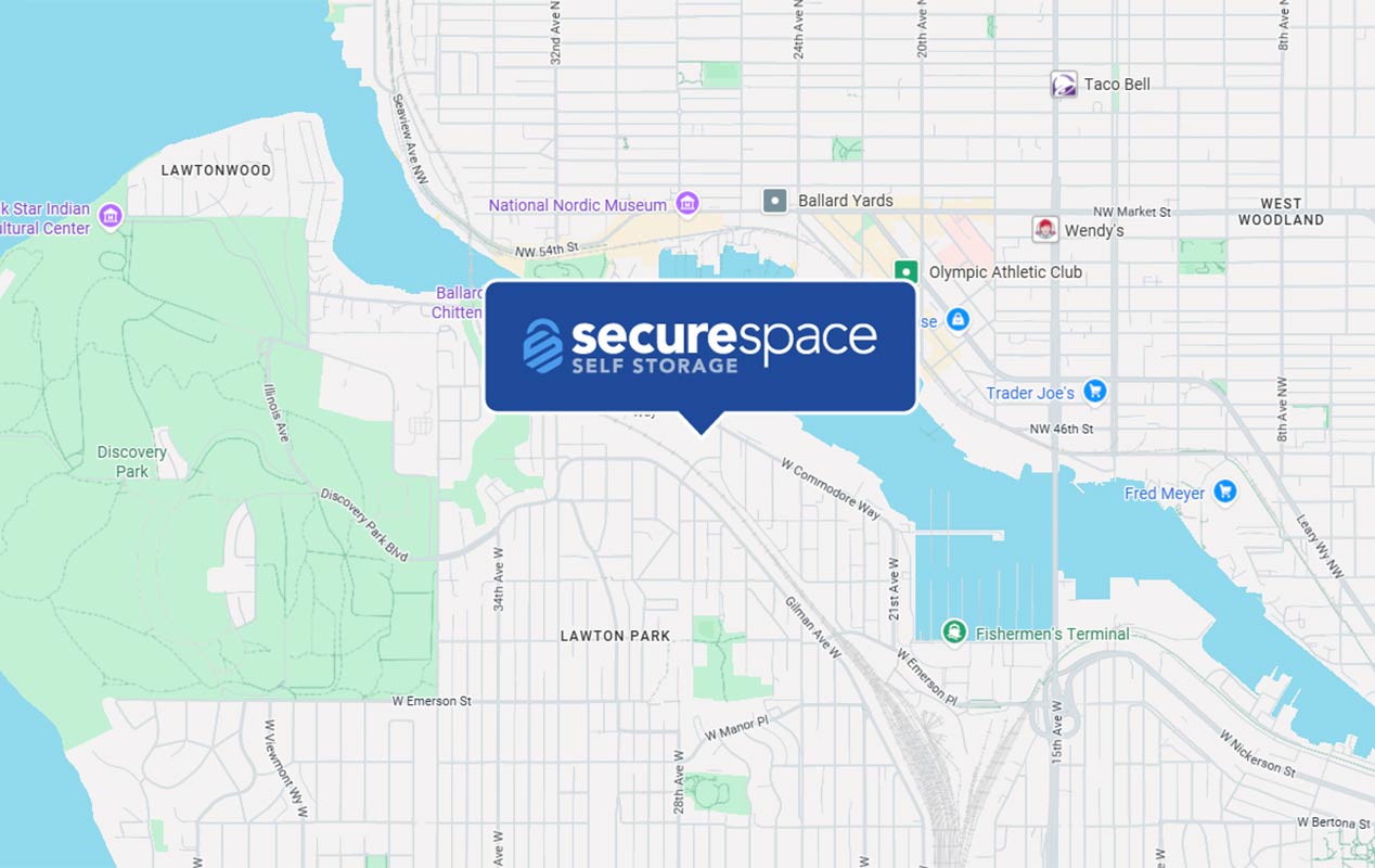 Route from Edmonds to SecureSpace Seattle Magnolia